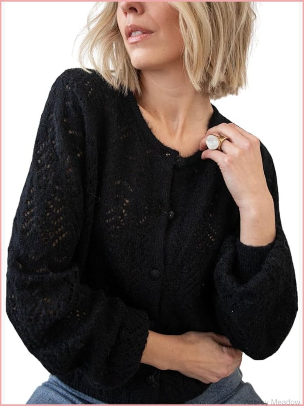 Lightweight Crochet Cardigan Long Sleeve Openwork Knit Sweater Reversible Jumper